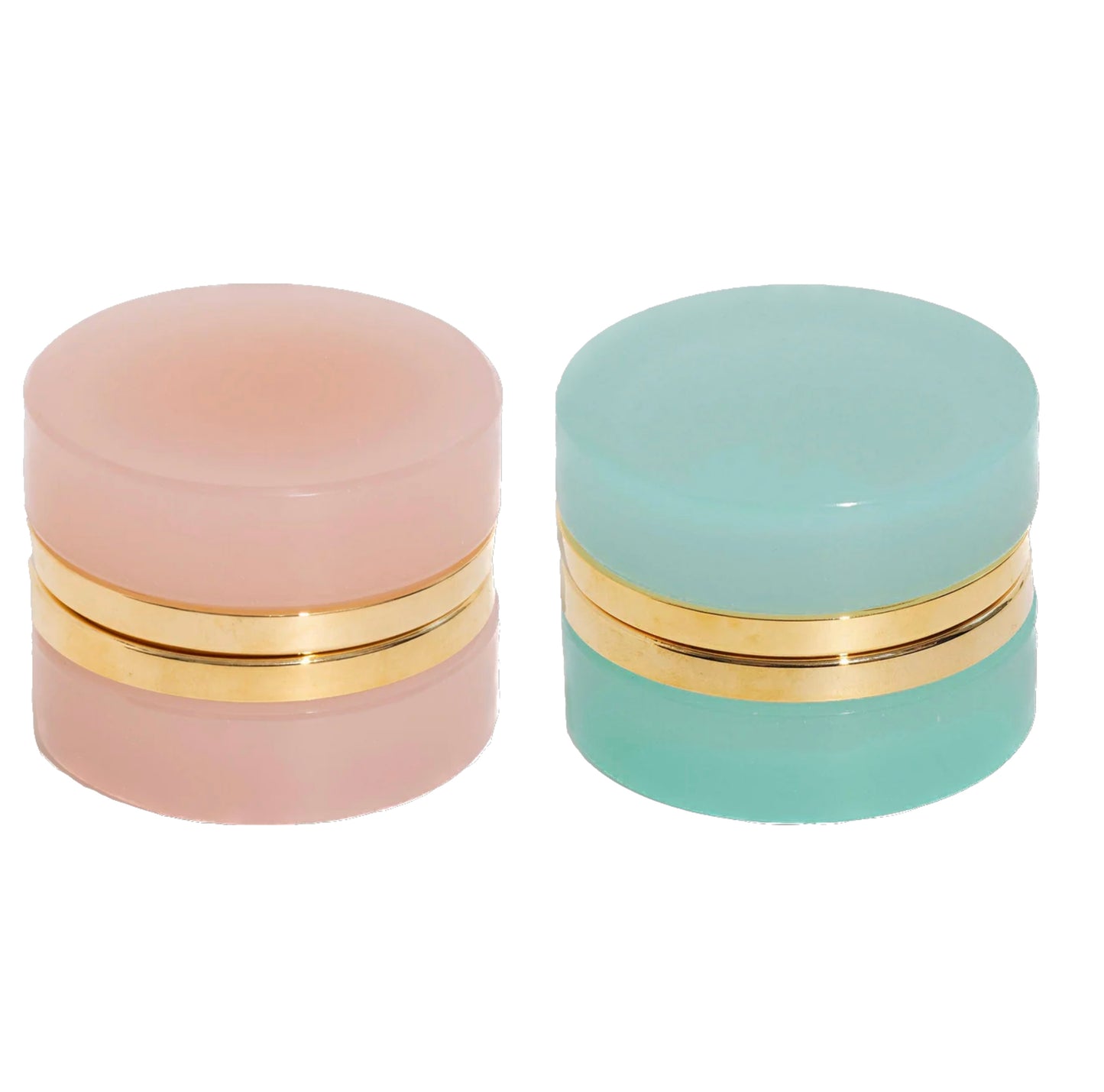 Small Round Pink & Aqua Opaline Glass Box Pair