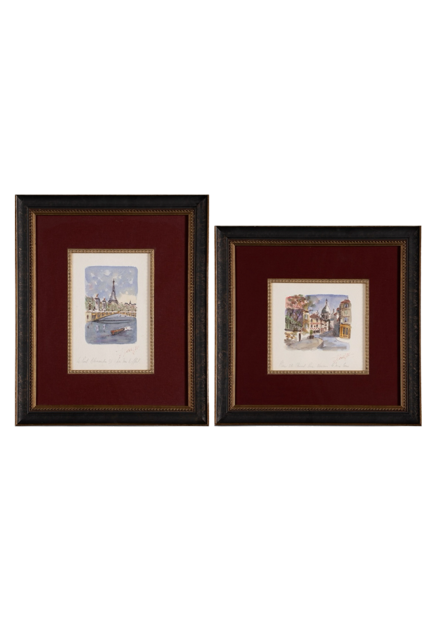 Pair of Signed Parisian Watercolor Paintings