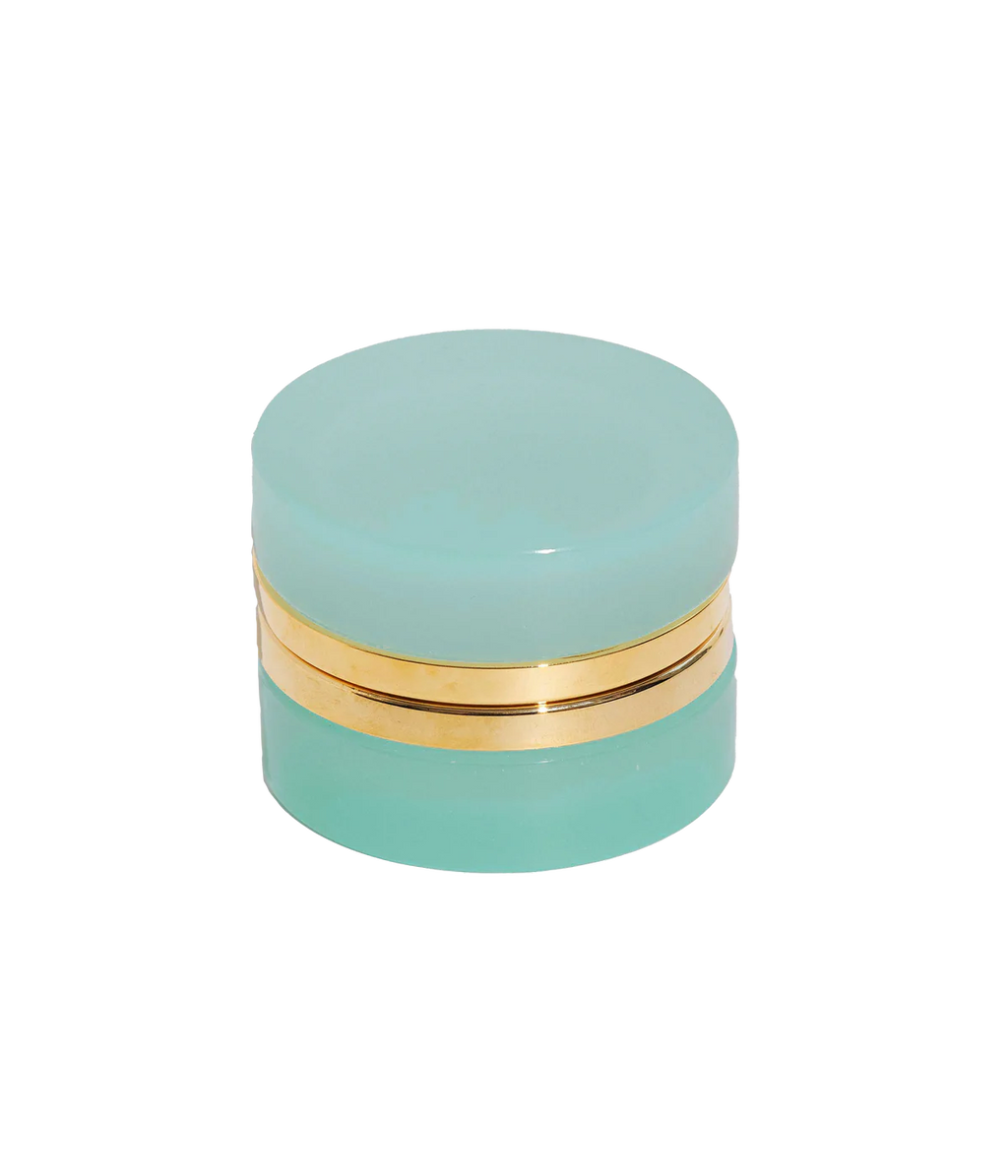Small Round Aqua Opaline Glass Box